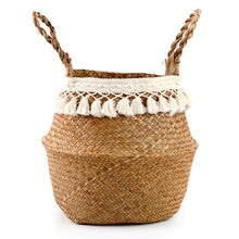 Load image into Gallery viewer, Seagrass Woven Storage Basket Plant Wicker Hanging Baskets Garden Flower Vase Potted Foldable Pot with Handle Storage Basket