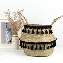 Load image into Gallery viewer, Seagrass Woven Storage Basket Plant Wicker Hanging Baskets Garden Flower Vase Potted Foldable Pot with Handle Storage Basket
