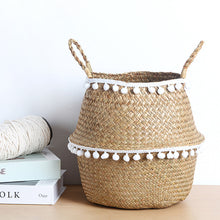 Load image into Gallery viewer, Seagrass Woven Storage Basket Plant Wicker Hanging Baskets Garden Flower Vase Potted Foldable Pot with Handle Storage Basket
