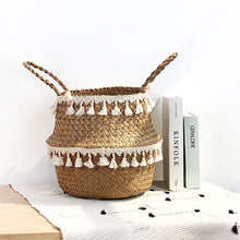 Load image into Gallery viewer, Seagrass Woven Storage Basket Plant Wicker Hanging Baskets Garden Flower Vase Potted Foldable Pot with Handle Storage Basket
